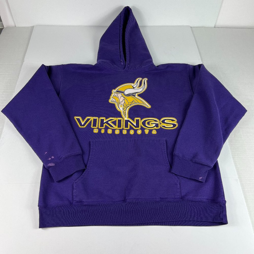 VTG True Fan Minnesota Vikings Sweatshirt Fits Medium Purple Faded Hoodie Tag L